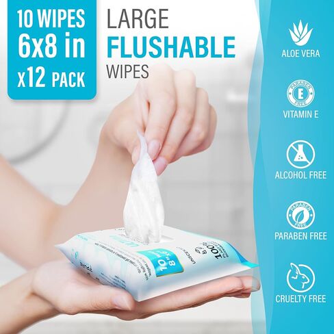 Wipes Flushable Pack, 120 Count 6 x 8 inches Unscented - Flushable Wet Wipes for Adults - Safe for Sewer – Home Outdoor Travel Use Biodegradable in Saudi Arabia