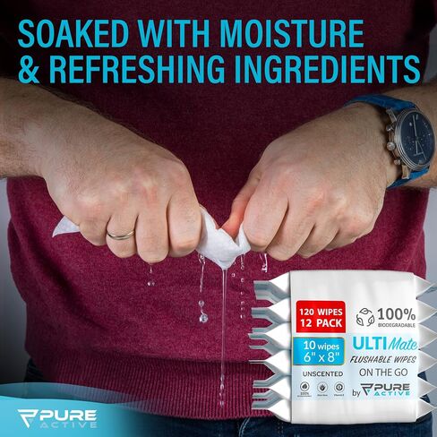 Wipes Flushable Pack, 120 Count 6 x 8 inches Unscented - Flushable Wet Wipes for Adults - Safe for Sewer – Home Outdoor Travel Use Biodegradable in Saudi Arabia