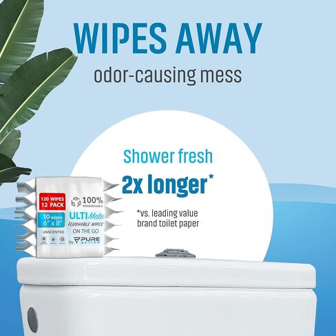 Wipes Flushable Pack, 120 Count 6 x 8 inches Unscented - Flushable Wet Wipes for Adults - Safe for Sewer – Home Outdoor Travel Use Biodegradable in Saudi Arabia