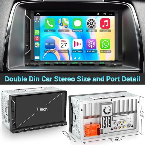 ستيريو سيارة مزدوج الدين مع مشغل CD/DVD - CarPlay وAndroid Auto، صوت السيارة مع بلوتوث، شاشة لمس عالية الدقة 7 بوصة، كاميرا خلفية، USB/TF/AUX، مضخم صوت، مستقبل راديو AM/FM in Kuwait