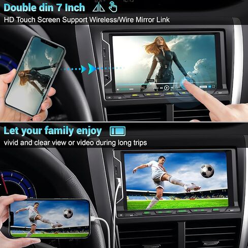 ستيريو سيارة مزدوج الدين مع مشغل CD/DVD - CarPlay وAndroid Auto، صوت السيارة مع بلوتوث، شاشة لمس عالية الدقة 7 بوصة، كاميرا خلفية، USB/TF/AUX، مضخم صوت، مستقبل راديو AM/FM in Kuwait