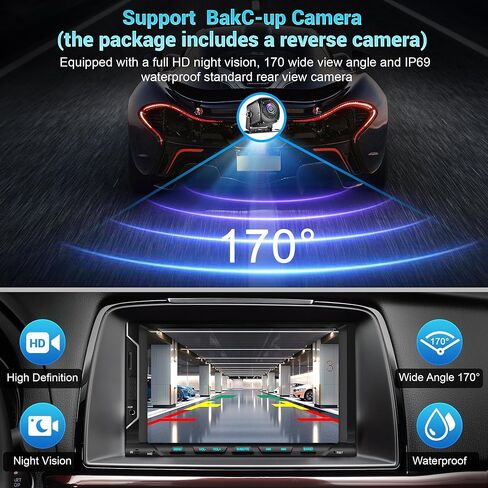 ستيريو سيارة مزدوج الدين مع مشغل CD/DVD - CarPlay وAndroid Auto، صوت السيارة مع بلوتوث، شاشة لمس عالية الدقة 7 بوصة، كاميرا خلفية، USB/TF/AUX، مضخم صوت، مستقبل راديو AM/FM in Kuwait