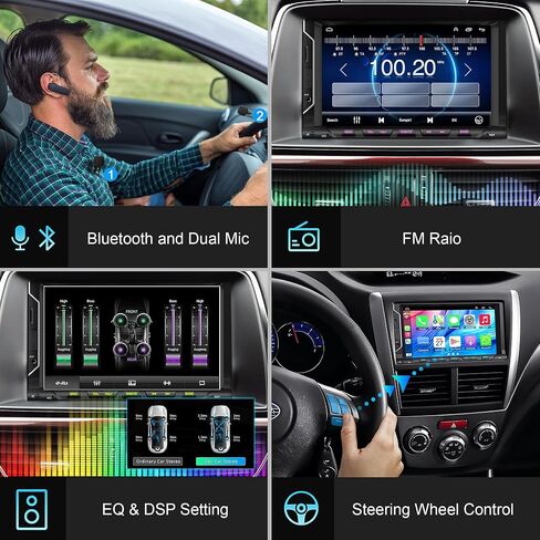 ستيريو سيارة مزدوج الدين مع مشغل CD/DVD - CarPlay وAndroid Auto، صوت السيارة مع بلوتوث، شاشة لمس عالية الدقة 7 بوصة، كاميرا خلفية، USB/TF/AUX، مضخم صوت، مستقبل راديو AM/FM in Kuwait