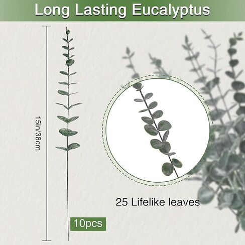 Eyamumo 9pcs سيقان الأوكالبتوس الاصطناعية ديكور، أوراق الأوكالبتوس وهمية ينبع فروع أوراق اللمس الحقيقي لباقة الزهور الزفاف عيد الهالوين المركزية ديكور مكتب المنزل in Kuwait