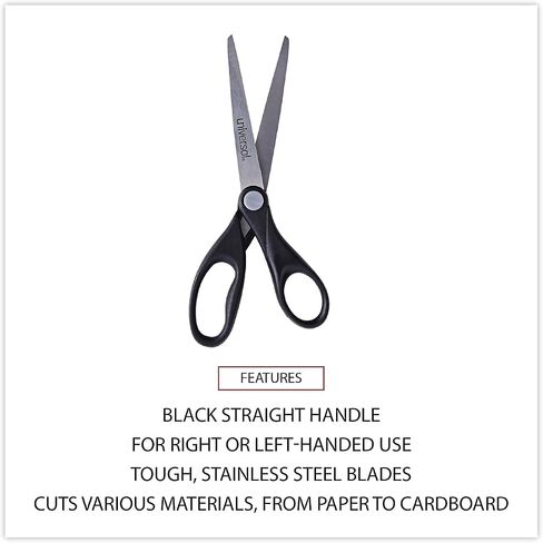 Universal UNV92008 7 in. Long 3 in. Cut Length Stainless Steel Pointed Tip Office Scissors - Black Straight Handle in Saudi Arabia