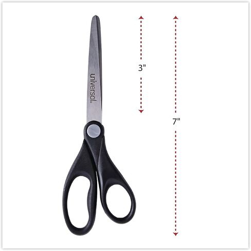 Universal UNV92008 7 in. Long 3 in. Cut Length Stainless Steel Pointed Tip Office Scissors - Black Straight Handle in Saudi Arabia