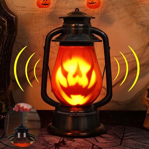 [ Talking & Sound Activated ] Halloween Talking Jack- O- Lantern Pumpkin Decorations with Flickering Flame, Battery Operated Light Up Pumpkins Light Talking Pumpkin for Indoor Outdoor Home Table Party in Saudi Arabia