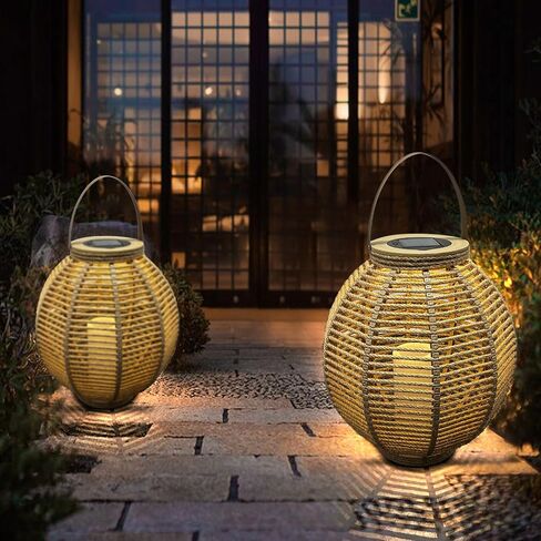 Solar Luminous Rattan Hexagonal Lantern for Outdoor Patio Decor（Round） in Saudi Arabia
