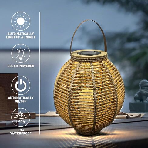 Solar Luminous Rattan Hexagonal Lantern for Outdoor Patio Decor（Round） in Saudi Arabia