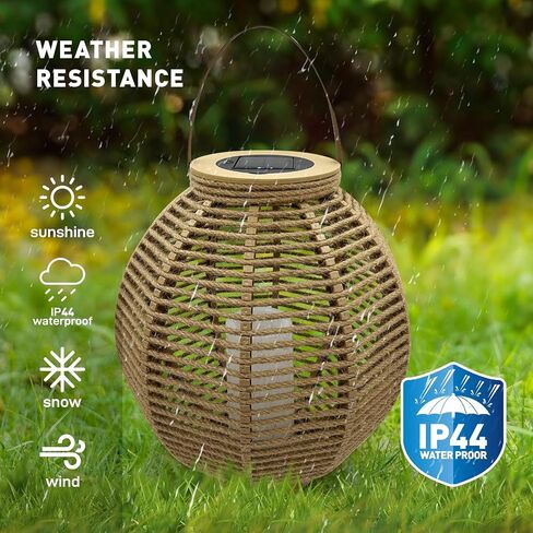 Solar Luminous Rattan Hexagonal Lantern for Outdoor Patio Decor（Round） in Saudi Arabia