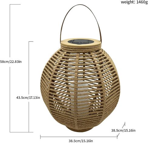 Solar Luminous Rattan Hexagonal Lantern for Outdoor Patio Decor（Round） in Saudi Arabia