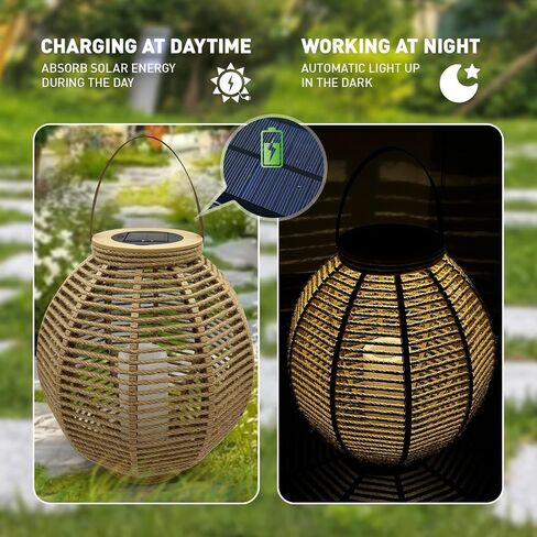 Solar Luminous Rattan Hexagonal Lantern for Outdoor Patio Decor（Round） in Saudi Arabia