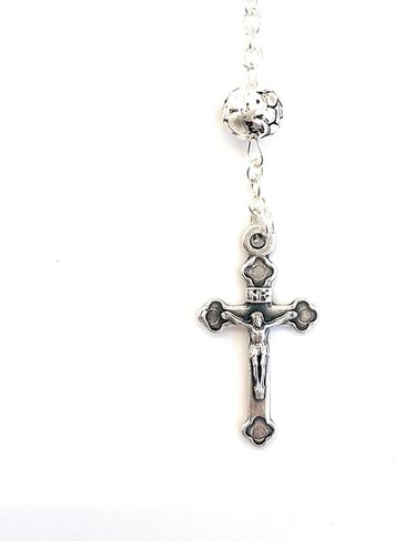 San Francis Imports St. Michael 15 Inch silver metal Rosary with rose pedal beads made in Italy in Saudi Arabia