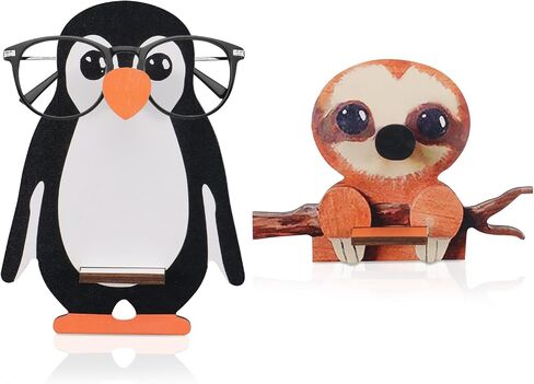 Wooden Glasses Holder Stand, 2pcs Animal Themed (Penguin, Sloth), Decorative Display Easels for Home Organization in Saudi Arabia
