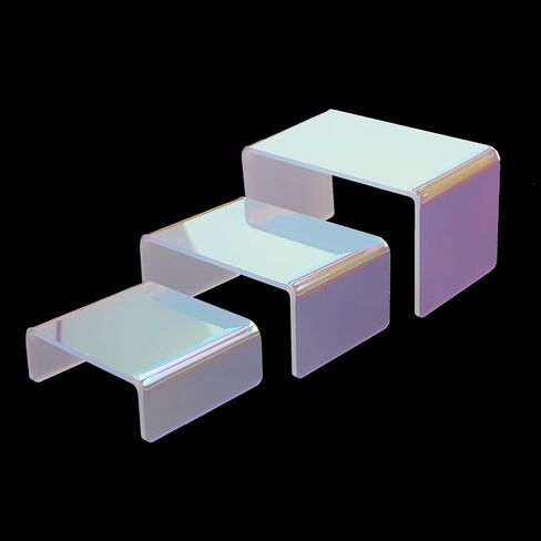 Crapyt 2 SET Iridescent Acrylic Display Risers Rainbow Acrylic Display Stands Acrylic Display Risers for Small Jewelry, Ornaments, Dolls 5.2"×3.03"×2.99" Colorful in Saudi Arabia