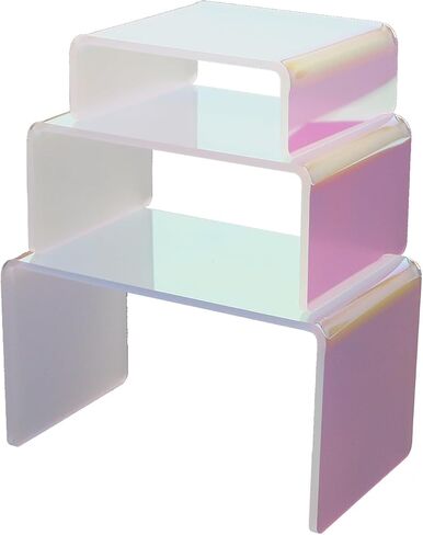 Crapyt 2 SET Iridescent Acrylic Display Risers Rainbow Acrylic Display Stands Acrylic Display Risers for Small Jewelry, Ornaments, Dolls 5.2"×3.03"×2.99" Colorful in Saudi Arabia