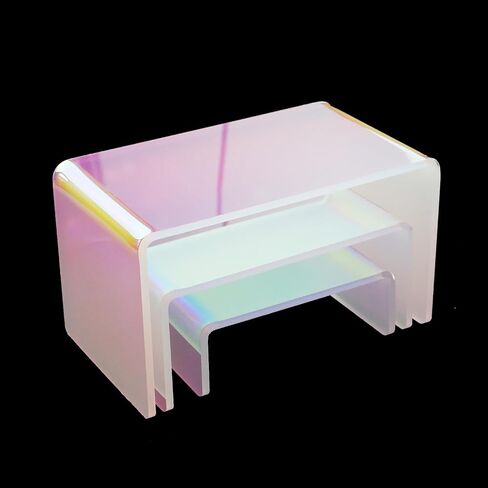 Crapyt 2 SET Iridescent Acrylic Display Risers Rainbow Acrylic Display Stands Acrylic Display Risers for Small Jewelry, Ornaments, Dolls 5.2"×3.03"×2.99" Colorful in Saudi Arabia