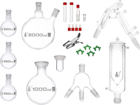 مجموعة تقطير المسار القصير من EISCO، 21 قطعة - ASTM النوع I، الفئة A - زجاج البورسليكات 3.3 - الأواني الزجاجية فقط in Saudi Arabia