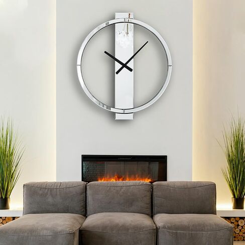 SHYFOY Large Round Wall Clock, 23" Mirror Glass Finish, Black Painted Wooden Edges, Beveled Mirrored Front, Battery Operated, Easy Installation in Saudi Arabia