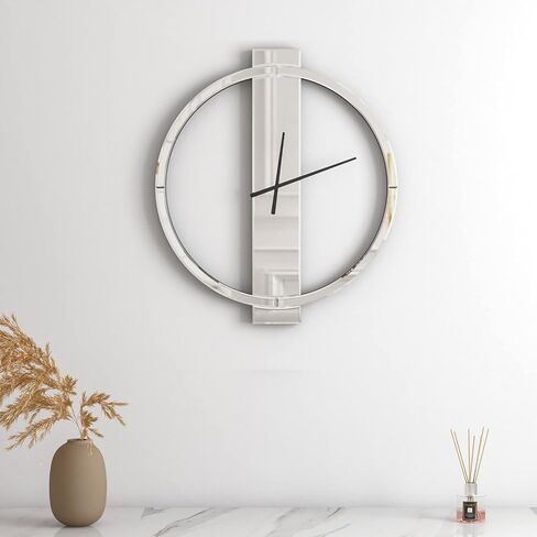 SHYFOY Large Round Wall Clock, 23" Mirror Glass Finish, Black Painted Wooden Edges, Beveled Mirrored Front, Battery Operated, Easy Installation in Saudi Arabia
