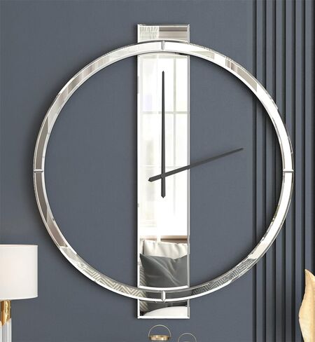 SHYFOY Large Round Wall Clock, 23" Mirror Glass Finish, Black Painted Wooden Edges, Beveled Mirrored Front, Battery Operated, Easy Installation in Saudi Arabia