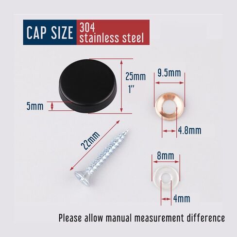 Dia 25mm/1 Inch Matte Black Decorative Screw Covers Caps, 304 Stainless Steel Exposed Screw Head Covers with Washers for Furniture Indoor Outdoor Use, Mirror Screws Covers, 4 Piece in Saudi Arabia