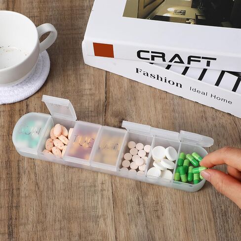Sibba Pill Organizer 1 PC Portable Medicine Box Weekly Container Daily 7 Day Medication Case Holder Supplement Tablet Dispenser Internal Compartment Vitamin Sorter Personal Pillbox Storage Travel in Saudi Arabia
