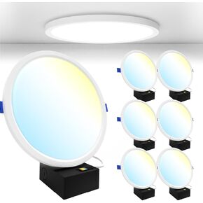 Sunco 6 Pack 8 Inch LED Canless Slim Recessed Indoor Residential Dining Living Room Bathroom Mount Ceiling Light, 1800 Lumens, Selectable CCT 2700/3000/4000/5000/6000K, 15W, 0-10V Dimmable, AC120V