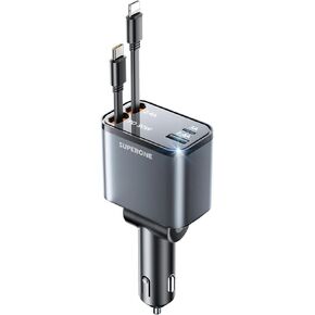 Smallest USB C Car Charger Fast Charge, SUPERONE 60W [Flush Fit] Aluminum Alloy Car Charger PD 30W & QC 30W Cigarette Lighter Compatible with iPhone 15/14/13/12/11, Samsung, iPad, MacBook