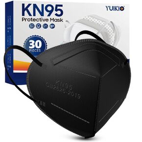 KN95 Face Masks, 30 Pack Individual Packed Safety Masks, Filter Efficiency≥95%, 5 Layers Filter Safety Mask Against PM2.5 Disposable KN95 Respirator Mask Breathable Cup Mask in Bulk (Black)