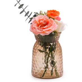 OFFIDIX Glass Vase,6.5 * 4.5in Large Mouth Shape Geometric Faceted Design Flower Vase for Weddings,Events,Decorating,Office,Home Decor