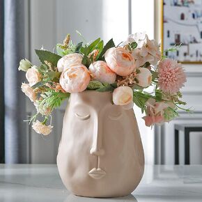 مزهرية سيراميك للديكور، مزهرية زهرة على شكل وجه، مزهريات زهرية عصرية للطاولة لغرفة المعيشة وديكور المنزل الداخلي، قطع مركزية/ترتيبات الزفاف، الجزء السفلي مقاوم للماء in Kuwait