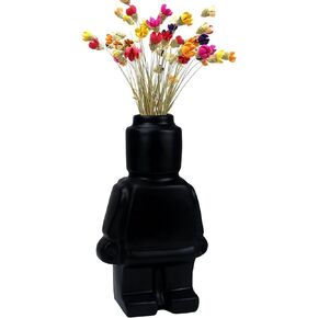 Cool Building Figures Vase for Flower Bouquet Cute Fun Flower Vase Decor for Living Room Bedroom Office Table(Black)