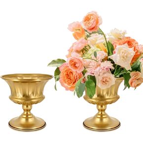 Gold Vase for Centerpieces Compote Bowl: Wedding Pedestal Vases 5.9 Inch Metal Flower Urn for Table Party Home Decor Set of 10