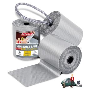 XFasten Mini Duct Tape Rolls with Rope Grey/Silver 2 Inch x 20 Feet (3-Pack) 11mils Travel Duct Tape Small Roll Small Duct Tape Roll Silver Duct Tape EDC Gear for Outdoor Camping Emergency Repair