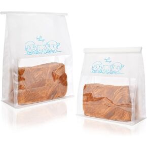 Funcoo 50 Paper Bread Bags for Home Bread Sourdough Bread Bakery Storage Bags with Window/Ties, Large Bakery Bread Loaf Bags for Baked Goods Packaging