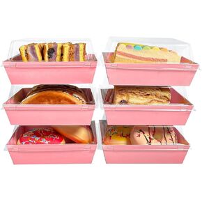 علبة فحم مربعة باللون الوردي مقاس 5 بوصات من CHERRY مع أغطية شفافة، صناديق آمنة للمخبز من الورق المقوى مقاس 5.4 × 5 بوصات لصناديق الطعام والحلوى الصغيرة، حاوية شريحة كعكة من صندوق بينتو الورقي، عبوة من 30 قطعة in Kuwait