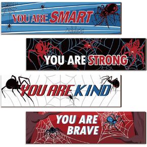 Hxezoc 4 Pack Spider Bedroom Wall Decor Boys Inspirational Wooden Hanging Wall Sign Motivational Quote Wall Decor for Kids Room, Home, School, Nursery, Kindergarten
