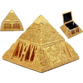 Ebros Golden Ancient Egyptian Gods Carved Pyramid Hinged Jewelry Box Figurine Decorative Trinket Box Statue