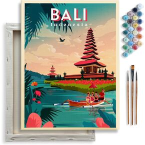 Kraftistry Framed Canvas Paint by Number for Adults Kids - DIY Paint by Numbers for Adults Beginner, 12"x16" Painting Kits for Adults, 3 Paint Brushes, Acrylic Paint, Hooks Nails (Italy)