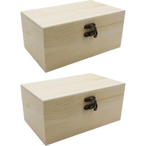 Large Rectangle Crafts Wooden Box Storage Box Unfinished Wood Box Keepsake Box with Hinged Lid for Painting DIY Crafts, Home Deocration, Jewelry - 2 pcs