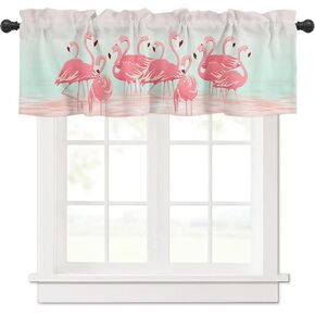 Tropical Pink Flamingo Group Window Valance Curtains, Window Treatment for Kitchen, Bathroom, Bedroom, Summer Pink Valentine Birds Rod Pocket Short Curtain 1 Panel, 54x18 in