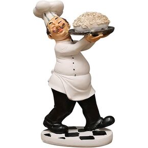 Chef Figurine for Kitchen Decor, Italian Chef Holding A Plate of Pasta Figurines Chef Statue for Countertop, Cabinet, Cupboard Decoration for Home Kitchen Cook Restaurant Décor