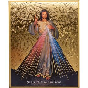 Religious Wall Art | Beautiful Plaques with Gold-Tone Mosaic Pattern Backgrounds | Christian Home Decoration | Great Catholic Gift for Housewarming, First Holy Communion, and Confirmation (Divine