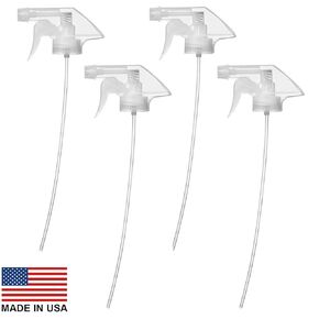 All-Purpose Clear Trigger Sprayers for Spray Bottles - Industrial Grade, Heavy Duty, Chemical Resistant, Adjustable Stream Mist 9.25" Dip Tube for 32oz Bottles, 28-400 & 28-410 – Made in USA (4)