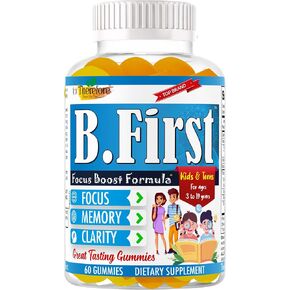 B.First Brain Supplements for Memory and Focus, Brain Booster for Kids, Teens & Children, Omega 3 Fatty Acids Enhance Attention, Clarity, Concentration, Tasty Easy-to-Swallow 60 Chewable Gummies in Saudi Arabia