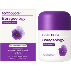 FOODOLOGY Boraology (60 Softgels, 30 Days) - Pure Borage Oil, GLA 240 mg with Vitamin E & D3. Plant-Based Omega 6 Fatty Acid Supplement for Premenstrual Discomfort, Healthy Skin & Hormonal Balance.
