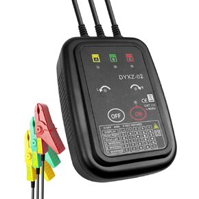 3 Phase Rotation Tester Non Contact Rotation Meter AC 70~600V High Magnetic Induction Phase Sequence Detector with 22 Inch Clamp Lead, LED, Carrying Bag Auto Power Off Phase Meter