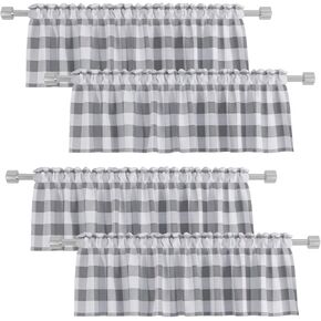 4 Pieces Buffalo Check Valances for Windows Living Room 18 inches Long Classic Gingham Plaid Bedroom Bathroom Rod Pocket Country Farmhouse Kitchen Window Curtain Valances - 54"x18" Red & White