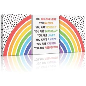 HPNIUB Rainbow Motivational Art Print, Office Lettering Quote Wall Art Dots Poster Set of 3 Pieces (11.8X15.6inch) Canvas Colorful Painting With Framed Ready to Hang for Nursery Classroom Decor